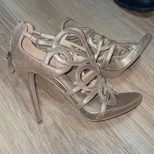 Brian Atwood Gold Metallic Cage Heel. Never Worn